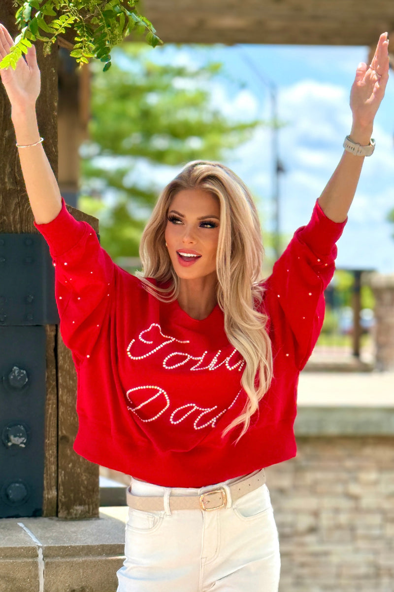Gimme 6 Sweatshirt w/ Pearl Trim : Red