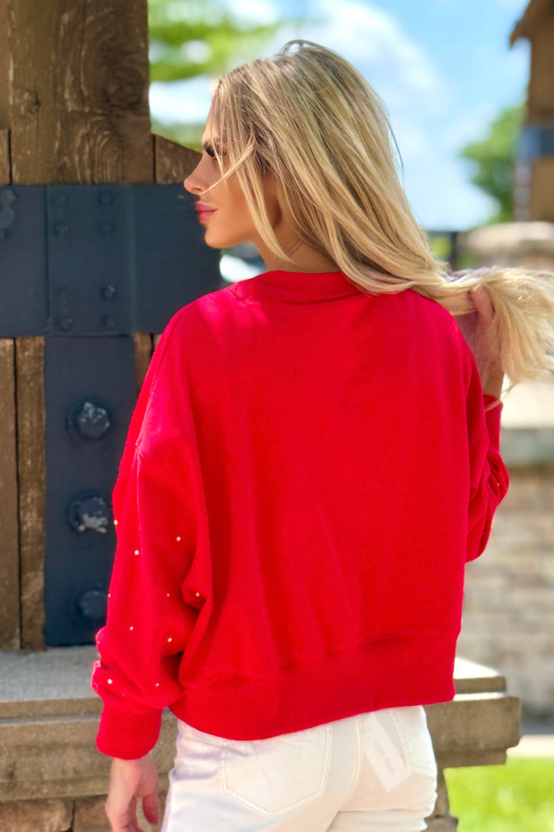 Gimme 6 Sweatshirt w/ Pearl Trim : Red