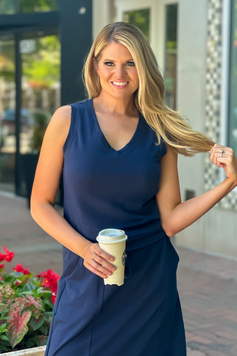 Night Sky V neck Tank : Navy