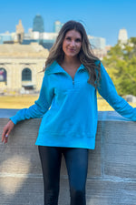 Thea Vintage Wash Long Pullover : Capri Blue