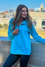 Thea Vintage Wash Long Pullover : Capri Blue