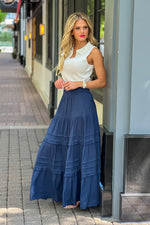 Zinnia Tiered Maxi Skirt: Dusty Navy