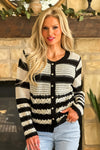 Tribal Constance Button Down Crochet Sweater : Black