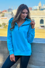 Thea Vintage Wash Long Pullover : Capri Blue