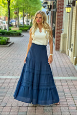 Zinnia Tiered Maxi Skirt: Dusty Navy