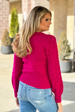 Crisp Air Days Textured Knit Sweater : Magenta