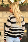 Tribal Constance Button Down Crochet Sweater : Black