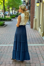 Zinnia Tiered Maxi Skirt: Dusty Navy