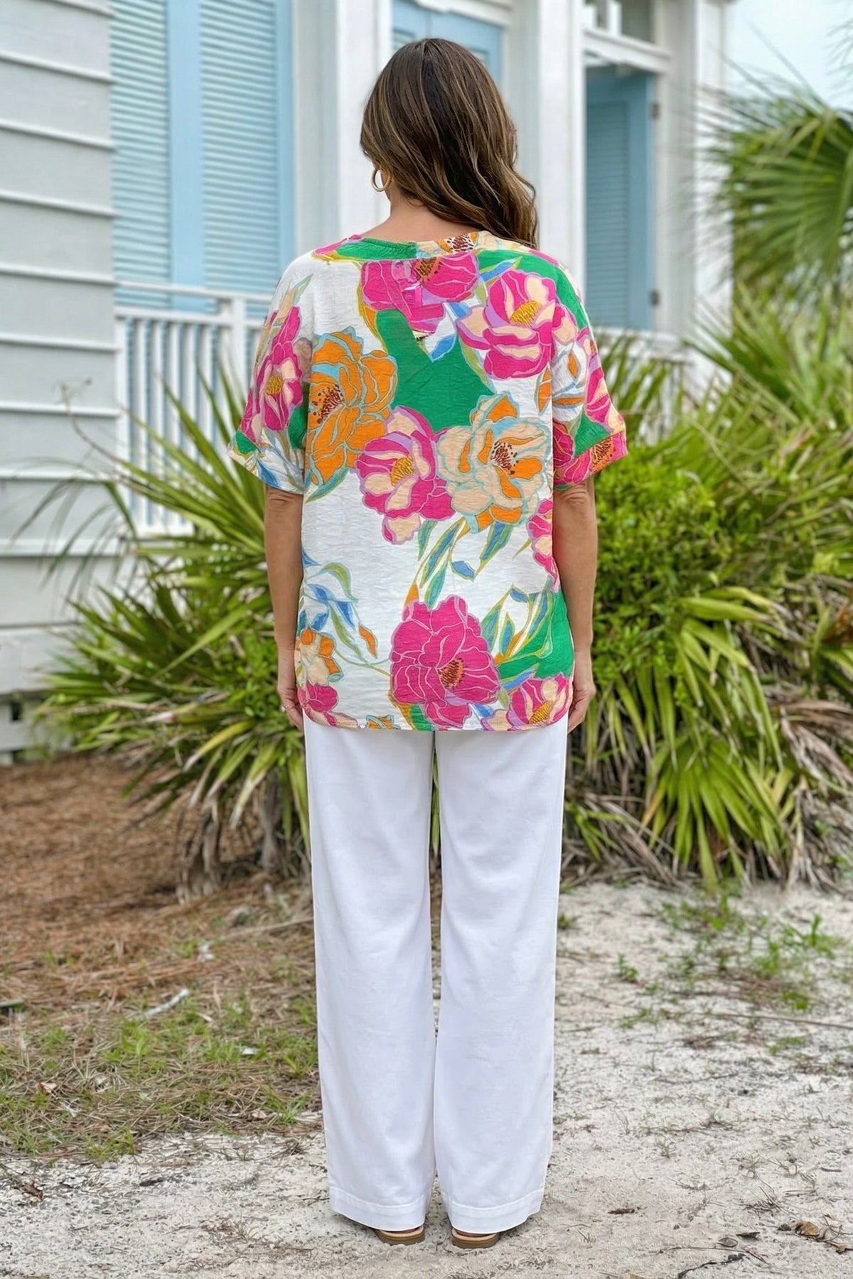 Belinda Floral Print Top : Green Multi