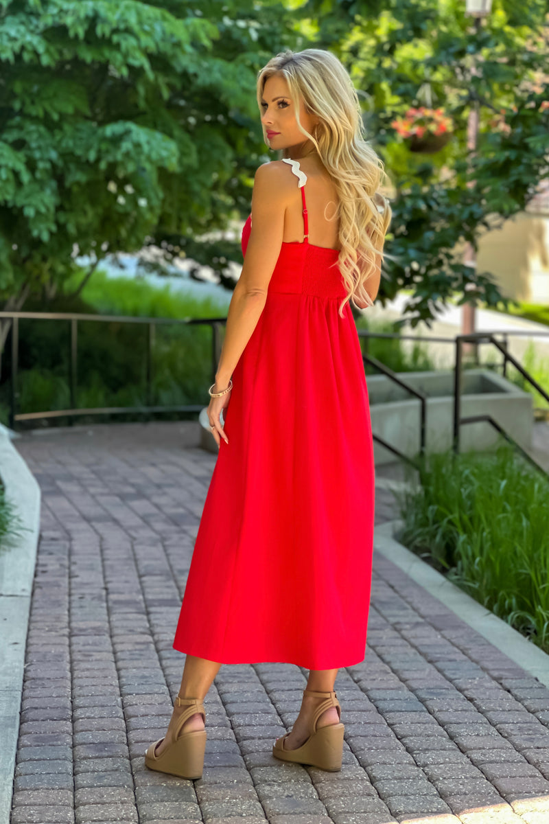 Shelby Scallop Front Maxi Dress : Red