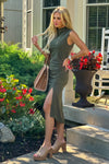 Taylin Ruching Split Midi Dress : Olive