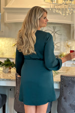 Caroling Avenue Satin Dress : Hunter Green