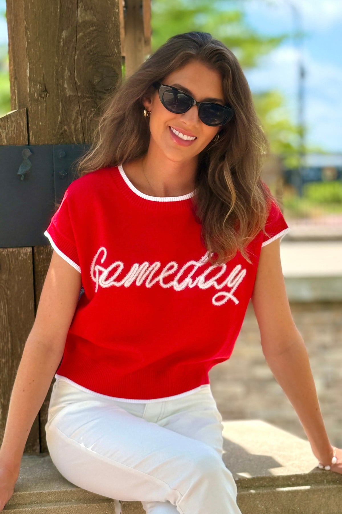 Missi Gameday Knit Sweater Top : Red