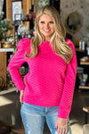 Feel The Love Textured Puff Sleeve Pullover : Pink
