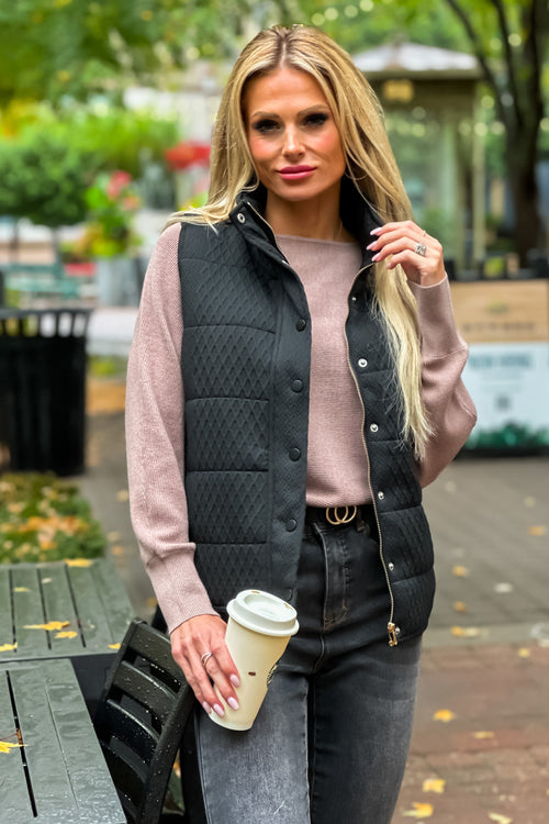 Fireside Feels Textured Vest : Black