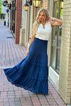 Zinnia Tiered Maxi Skirt: Dusty Navy