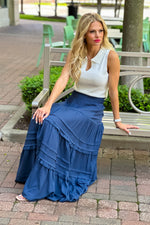 Zinnia Tiered Maxi Skirt: Dusty Navy