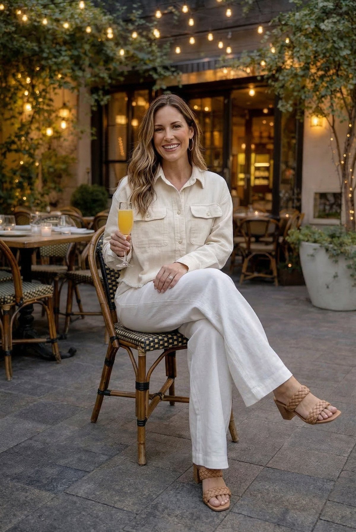 Maleah Long Sleeve Collared Button Up Top : Natural