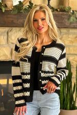 Tribal Constance Button Down Crochet Sweater : Black