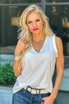 Delightful Day Ruffle Trim Ribbed Tank Top : Off White