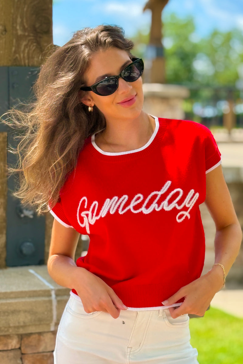 Missi Gameday Knit Sweater Top : Red