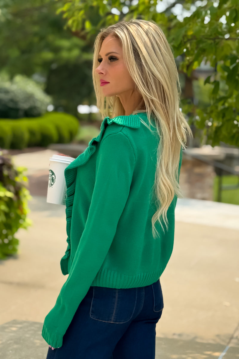 Calianna Button Front Sweater : Green