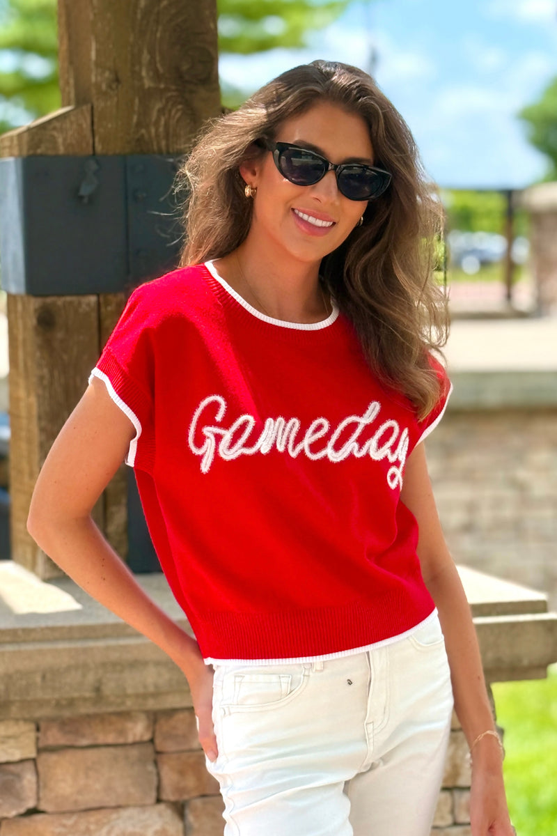 Missi Gameday Knit Sweater Top : Red