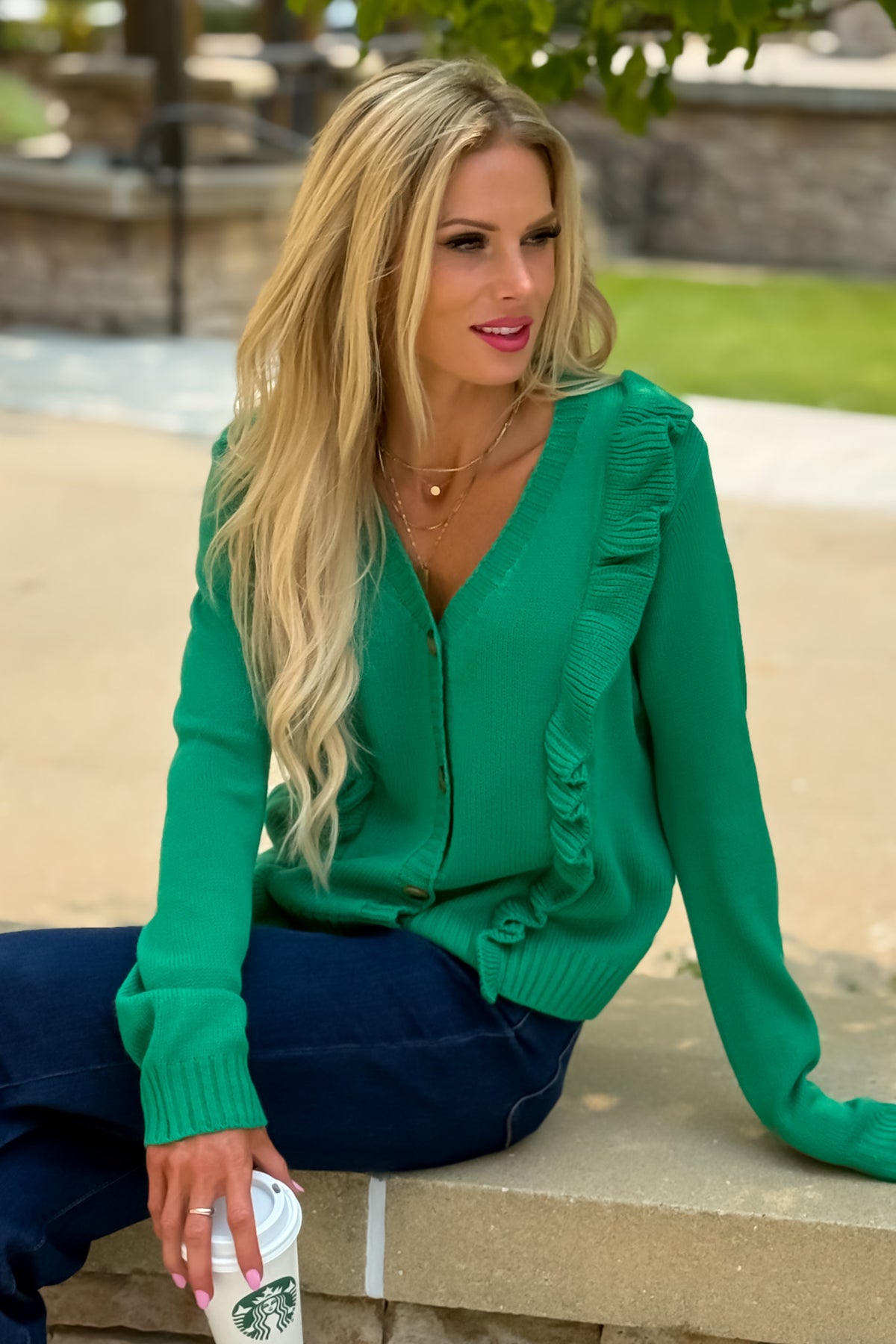Calianna Button Front Sweater : Green