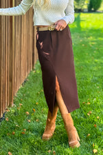 Elaine Stretch Rib Midi Skirt : Chocolate