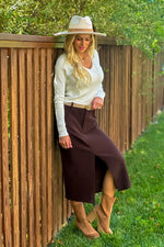 Elaine Stretch Rib Midi Skirt : Chocolate