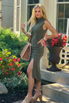 Taylin Ruching Split Midi Dress : Olive