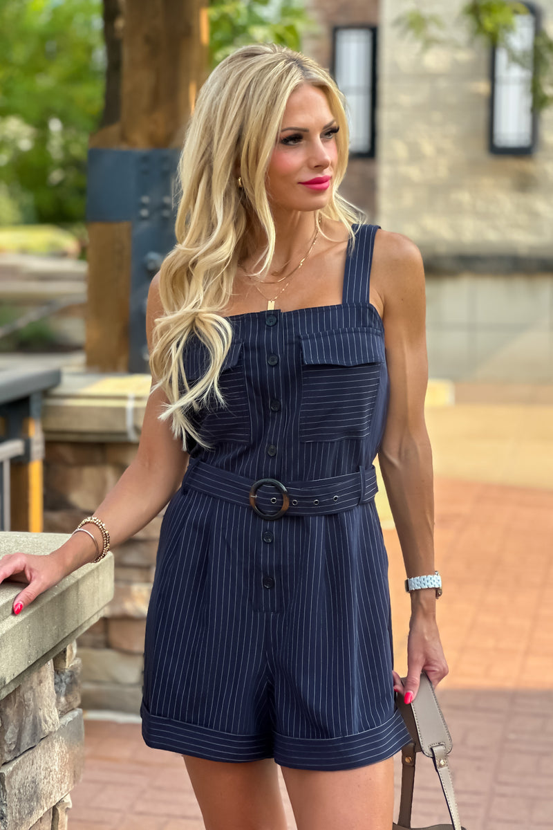 Adriatic Pintstripe Button Romper : Navy