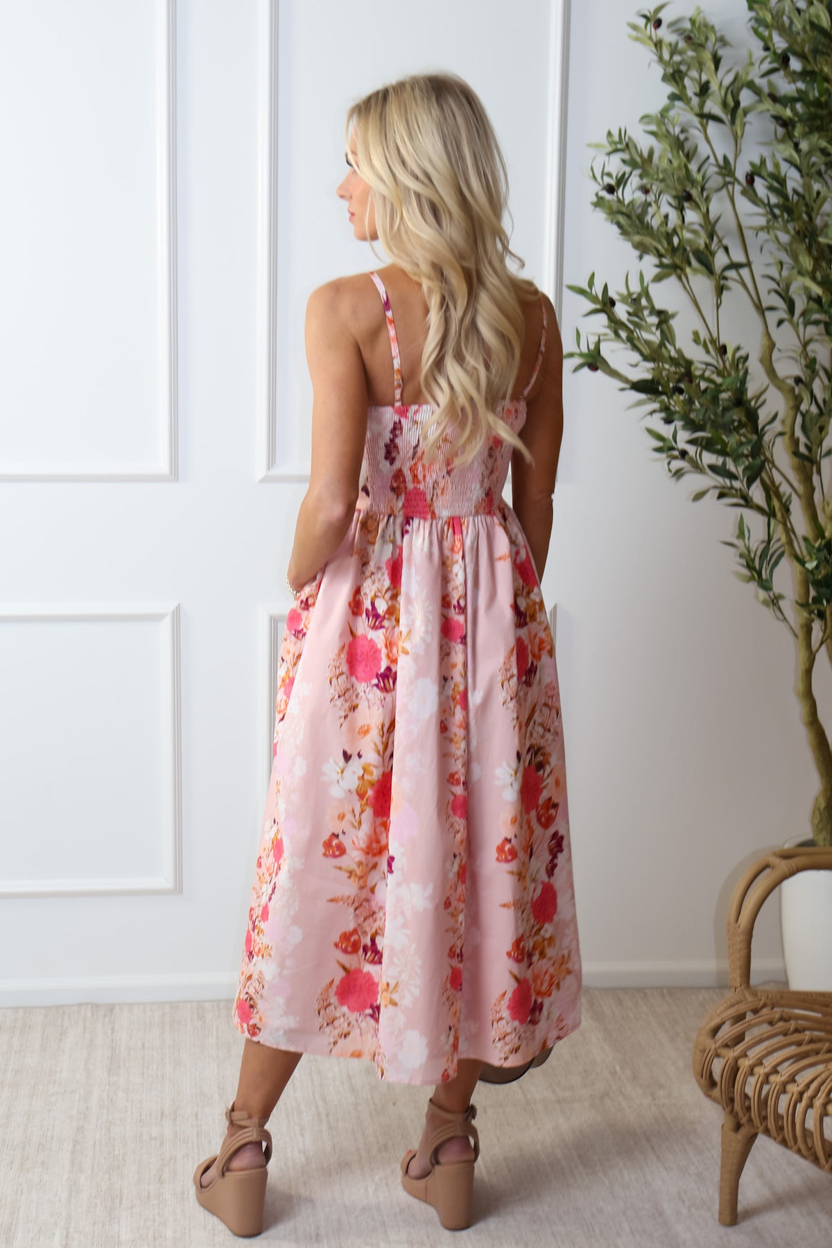 Destiny Flower Print Midi Dress : Pink Multi