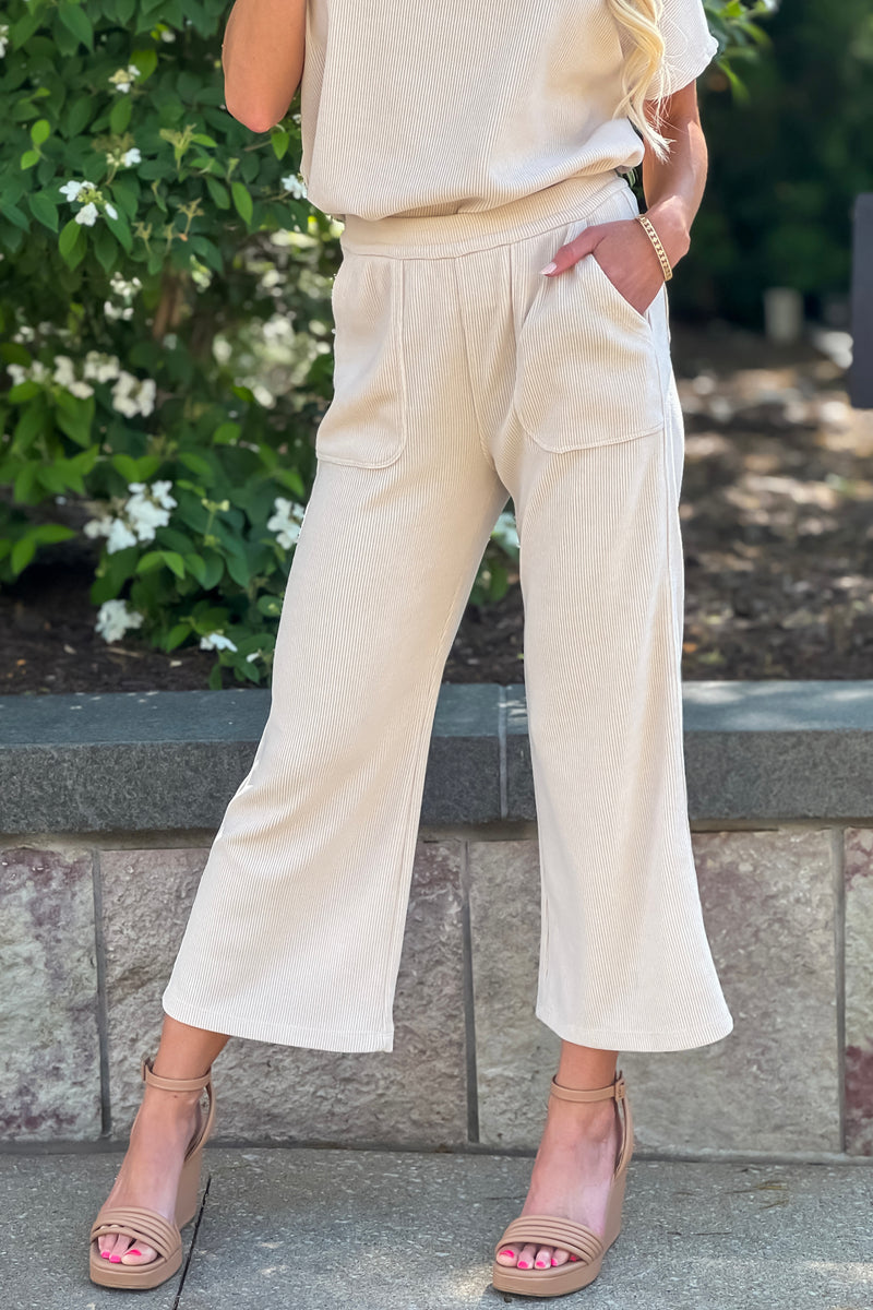 Shadai Relaxed Corduroy Cropped Pants and Top Set : Ivory