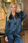 Venice Textured Satin Bomber Jacket : Black