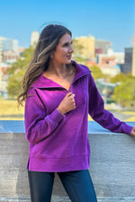 Thea Vintage Wash Long Pullover : Eggplant