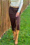 Elaine Stretch Rib Midi Skirt : Chocolate