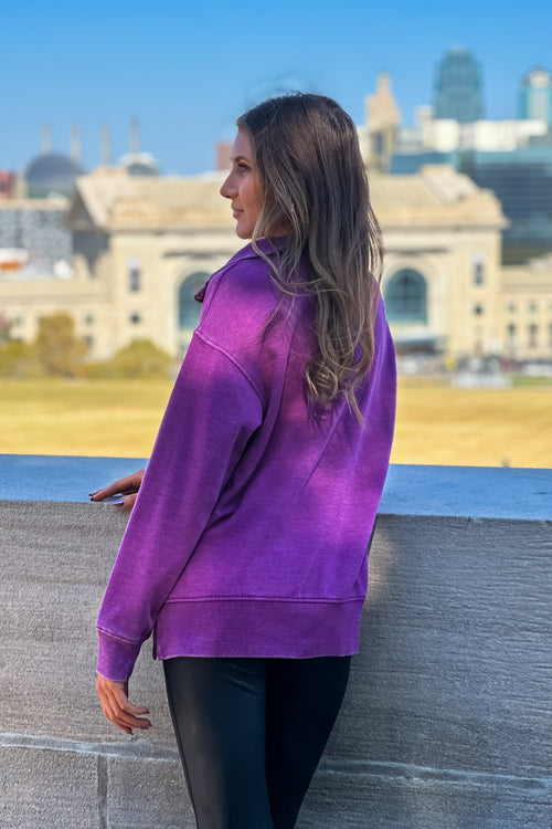 Thea Vintage Wash Long Pullover : Eggplant