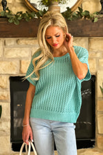 Lizzi Crochet Weave Slouchy Sweater : Seafoam