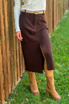 Elaine Stretch Rib Midi Skirt : Chocolate