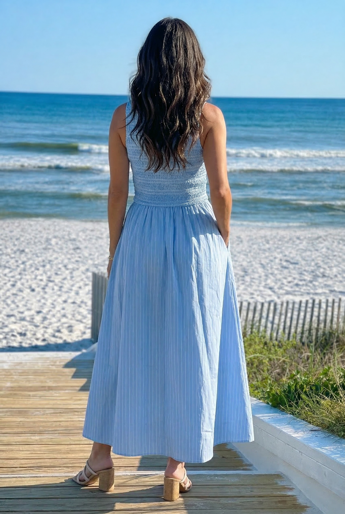 Gabriella Striped Woven Dress : Light Blue
