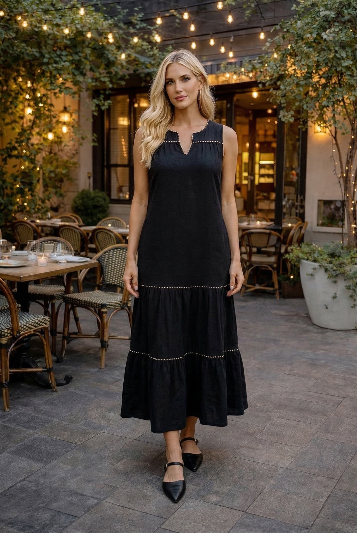 Tribal Emory Sleeveless V-Neck Dress : Black