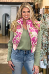 Botanical Beauty Quilted Floral Vest : Nude/Orchid/Green