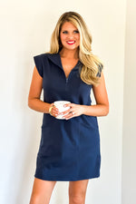 All Day Casual 1/2 Zip Dress : Navy