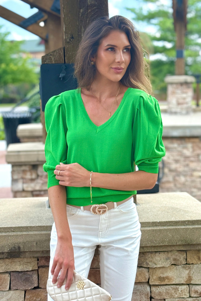 Allira Puff Sleeve Sweater : Green