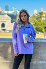 Thea Vintage Wash Long Pullover : Lilac