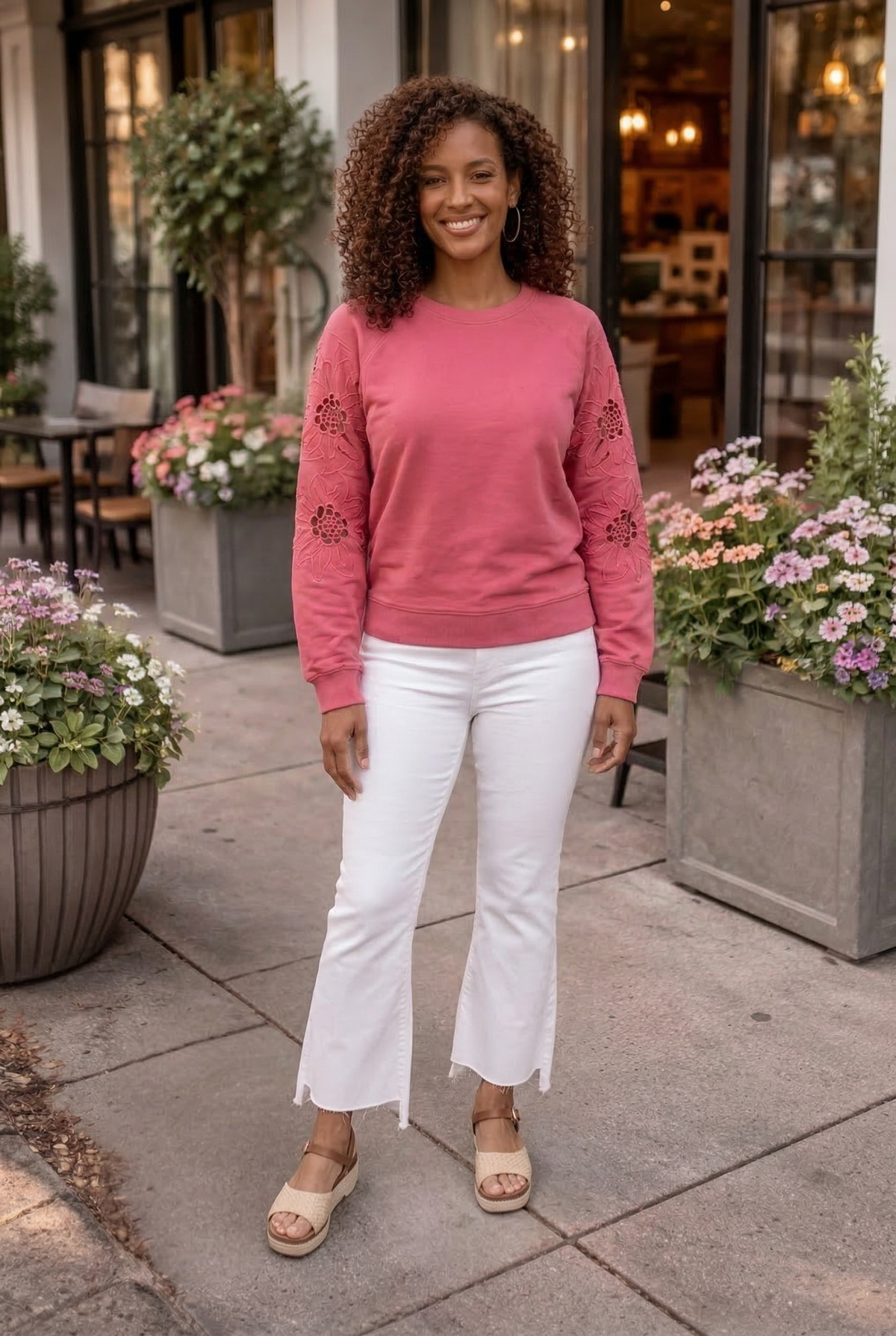 Elina Embroidered Sleeve Knit Pullover : Lipstick