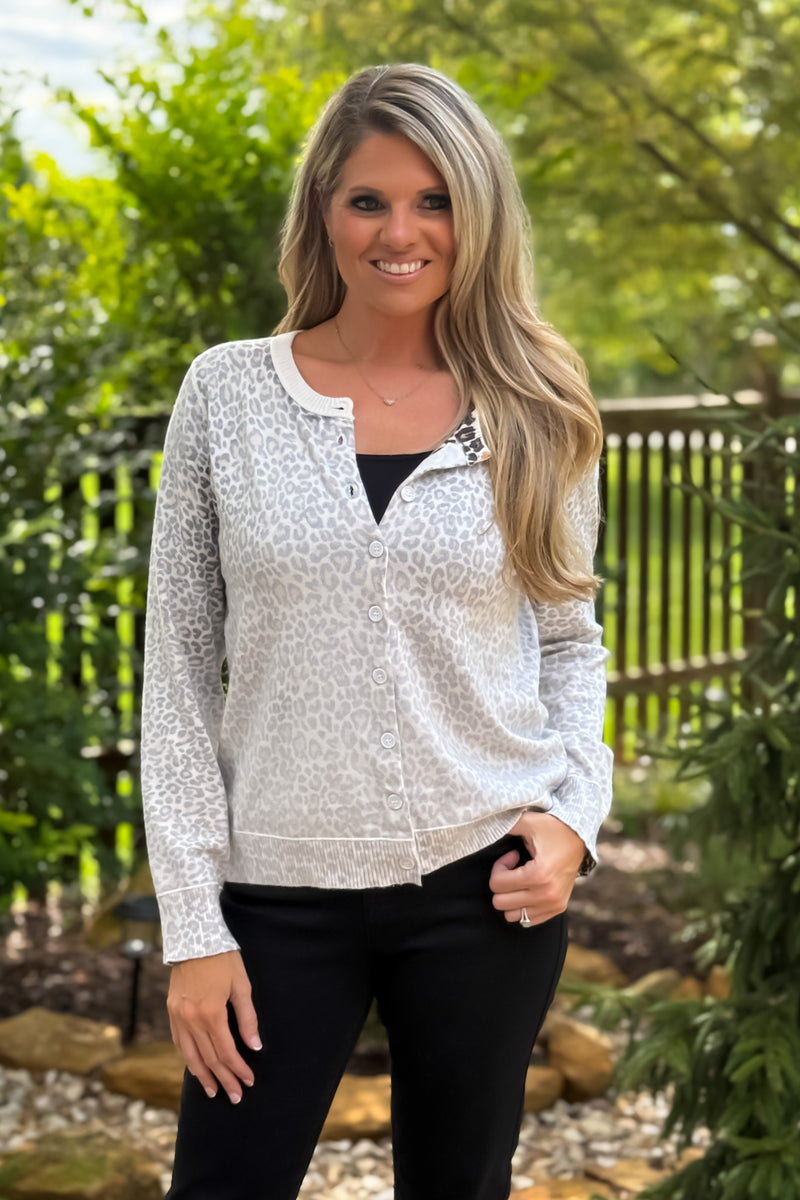 Myah Faded Animal Print Button Up Cardigan : Cream