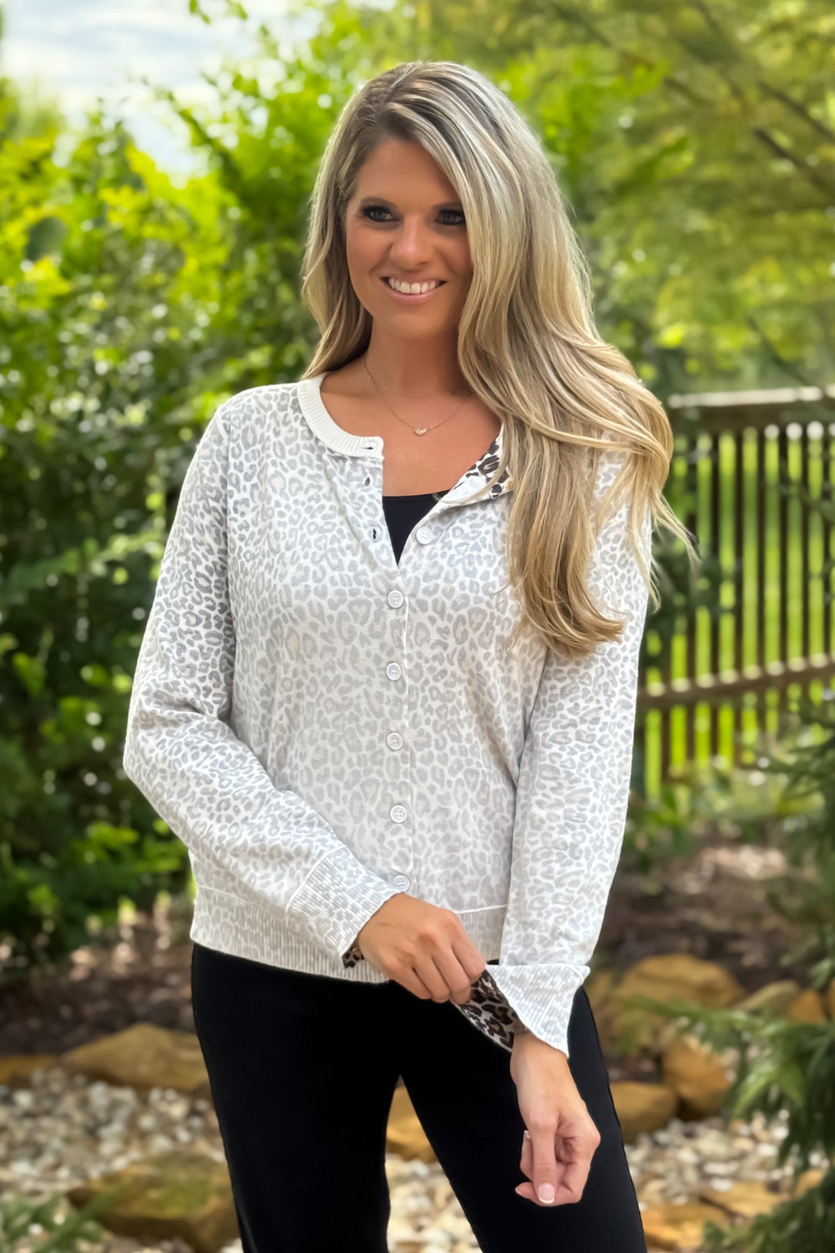Myah Faded Animal Print Button Up Cardigan : Cream