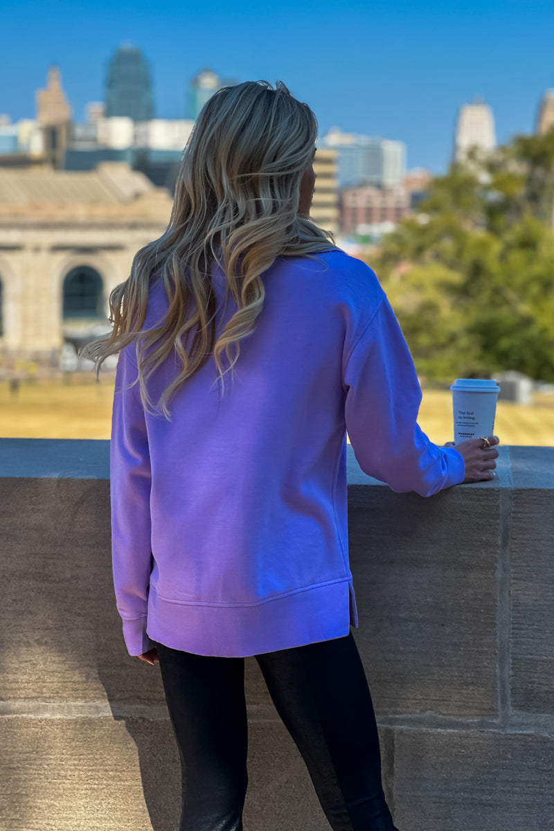 Thea Vintage Wash Long Pullover : Lilac